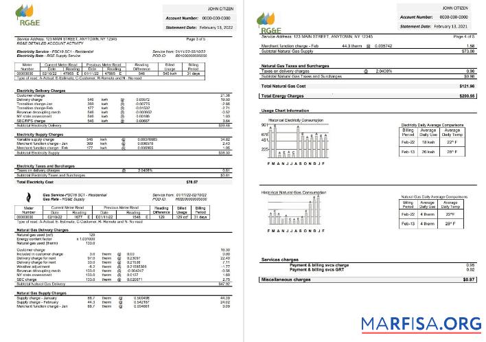 Printable USA RG&E utility bill template in Word and PDF format (2 pages) 3 4